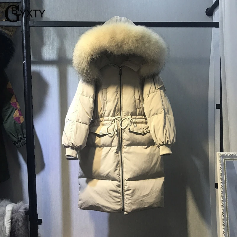 GBYXTY, длинный пуховик,, зимний, женский, толстый, енот, меховой воротник, утиный пух, куртка и пальто, пуховое пальто, пуховик, ZA980