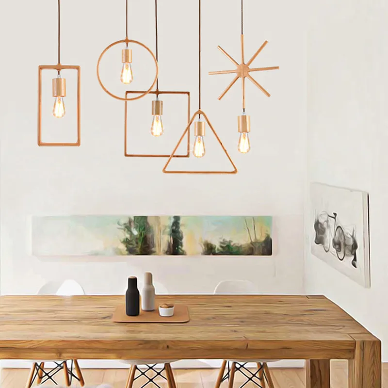 Геометрический креативный подвесной светильник из цельной древесины маленький