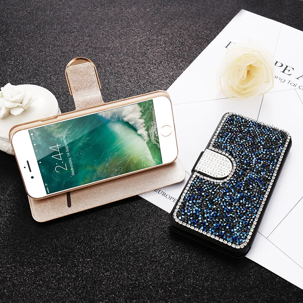 Kisscase кожа Алмазный флип чехол для iPhone 5 5S SE Чехол 7 8 6 6S Plus блеск горный хрусталь Capa