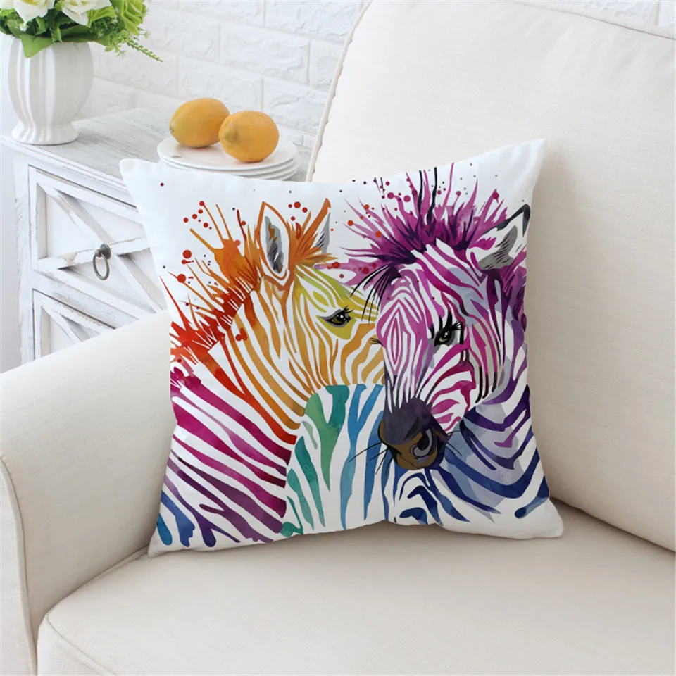 BeddingOutlet Safari Zebra Cushion Cover Animal Pillow Case Bat Watercolor Printed Throw Rainbow Covers Home Decor|Наволочки| |