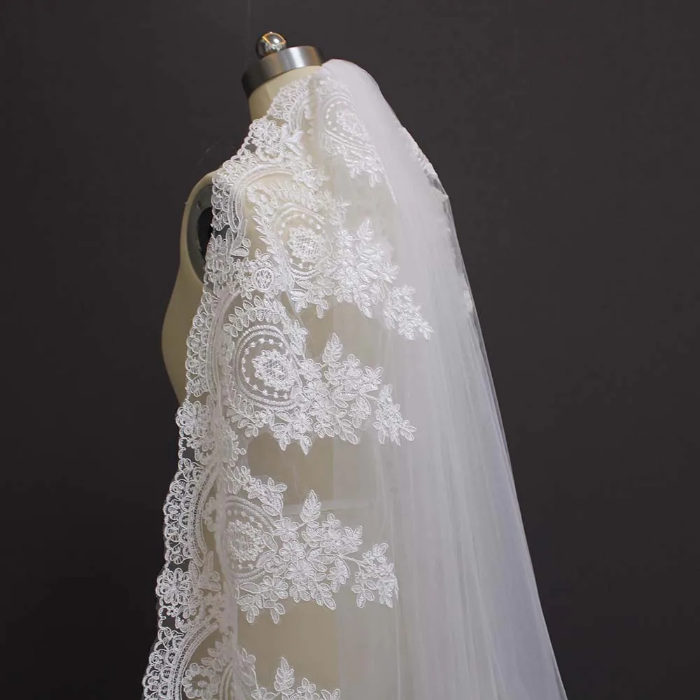 Свадебная фата с гребнем MERMAIDFUN однослойная Длинная кружевной каймой Фата для