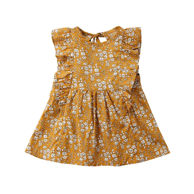 Vintage Girl Floral Ruffles Dress Toddlers Kids Princess Casual Party Tutu Ginger Yellow Summer Clothes New | Детская одежда и