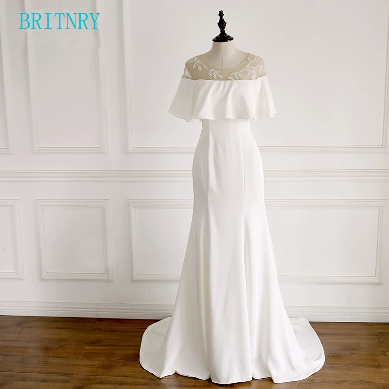 

BRITNRY New Arrivals Scoop Mermaid Wedding Dresses Beaded Simple Satin Wedding Dress White Ivory Plus Size Elegant Bridal Dress