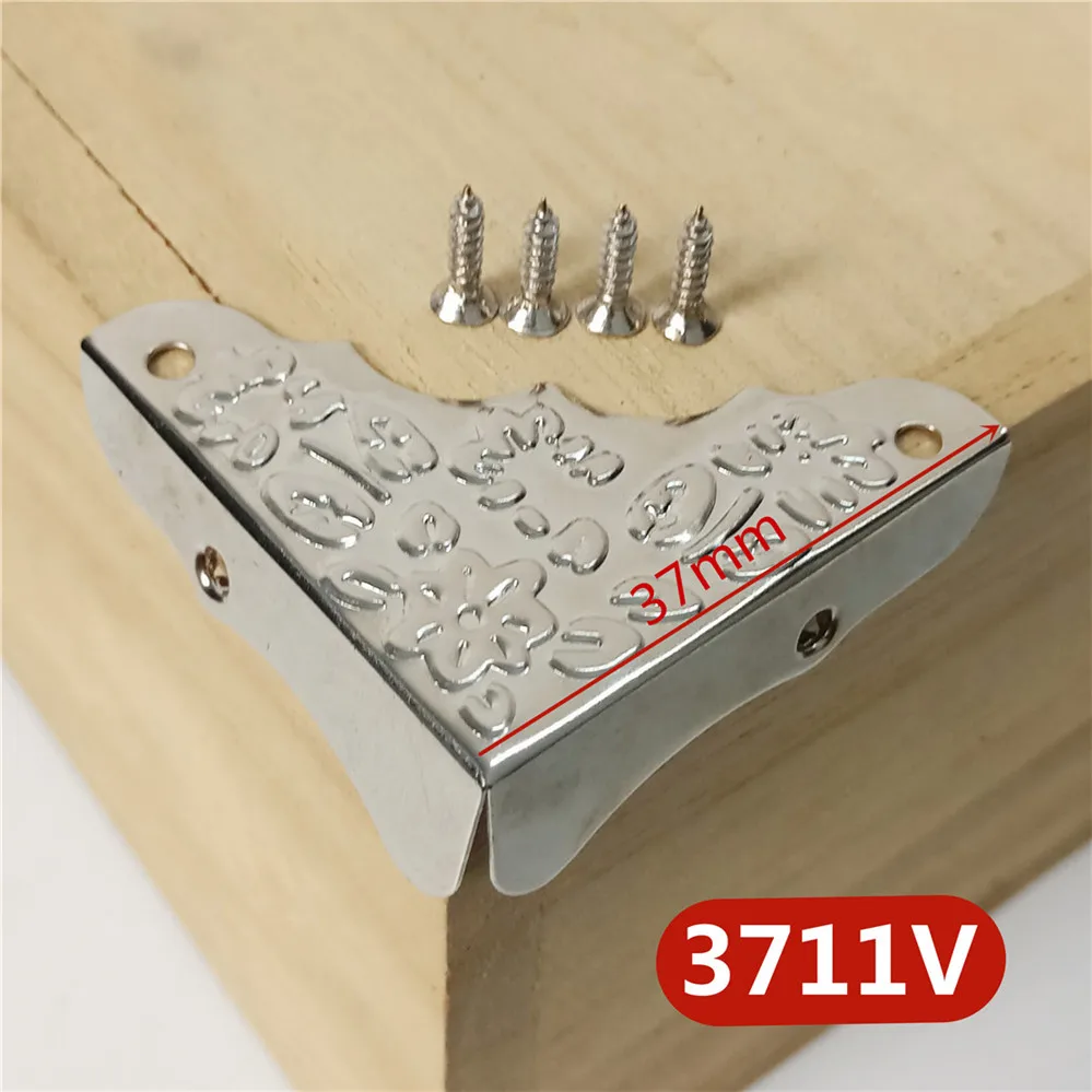 3711V Silver 12 шт. Античная бронзовая Мебель Металлические изделия шкатулка угловая ножка Деревянный чехол протектор для углов Декоративный уголок - Цвет: 3711V Silver