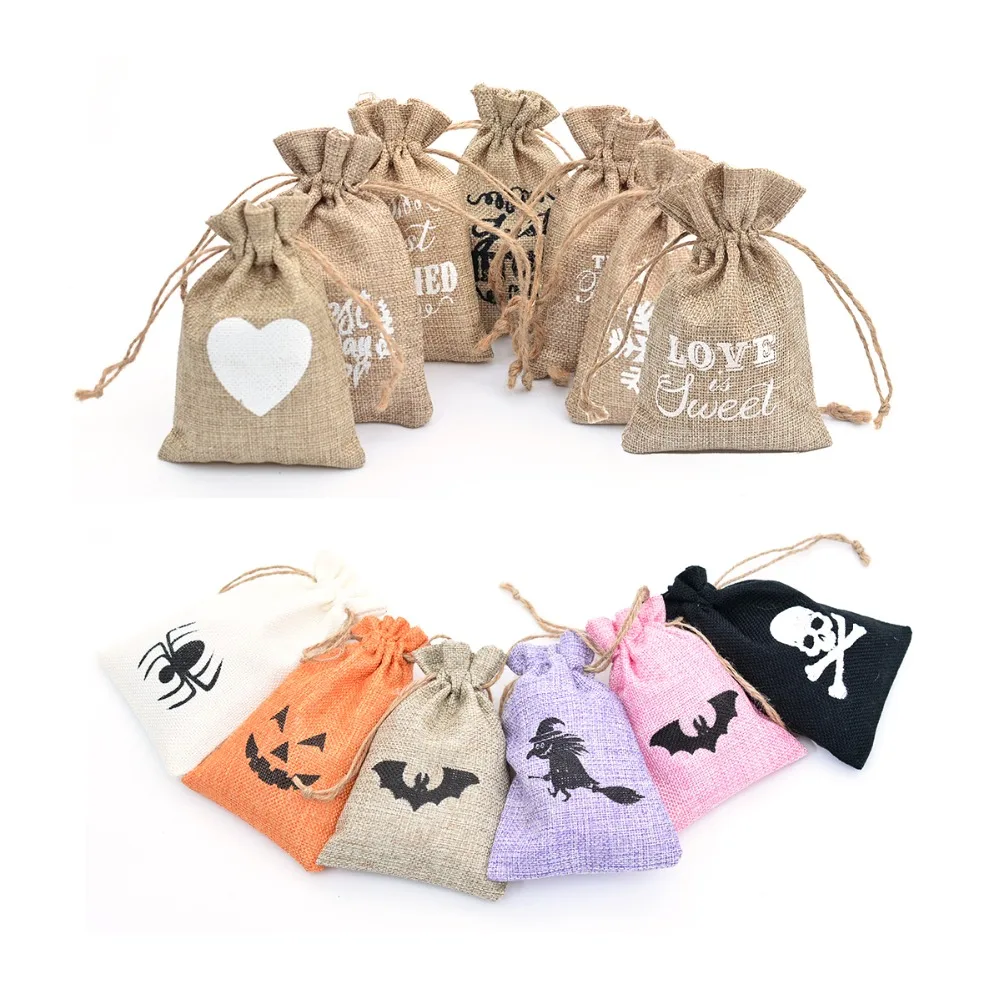 

Printed Small Jute Gift Bag Wedding Favors Sack Burlap Drawstring Bag for Candy Jewelry Baby Shower Thank You Bag Xmas Decor