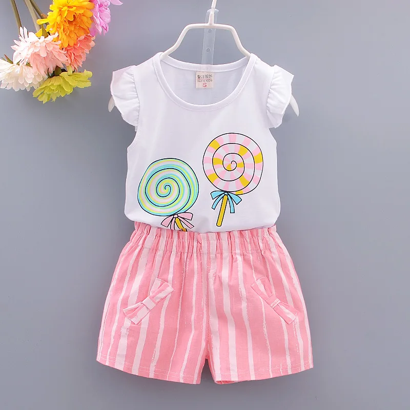 

Children summer girls fashion suits lollipop printed sleeveless + pants