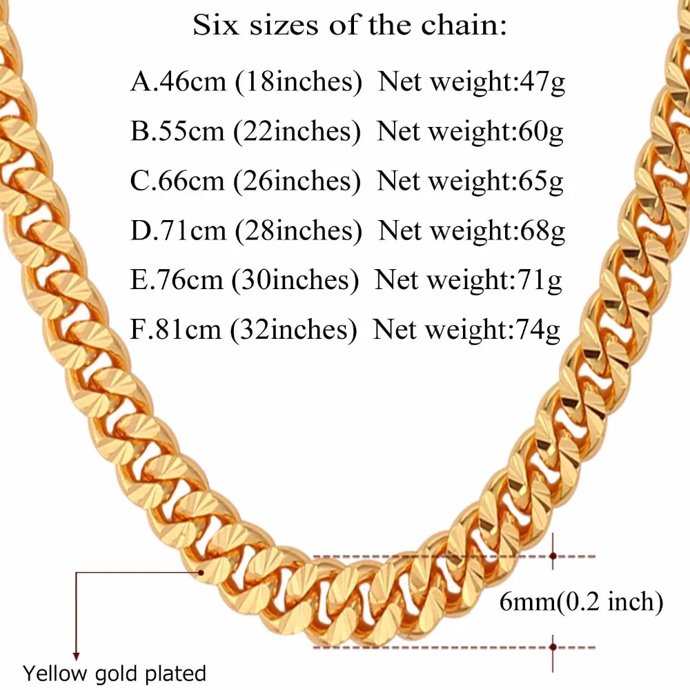 U7 Цепь Панцирь Ожерелье Для Мужчин Позолоченный/Розовое Золото Покрыл Хип Хоп