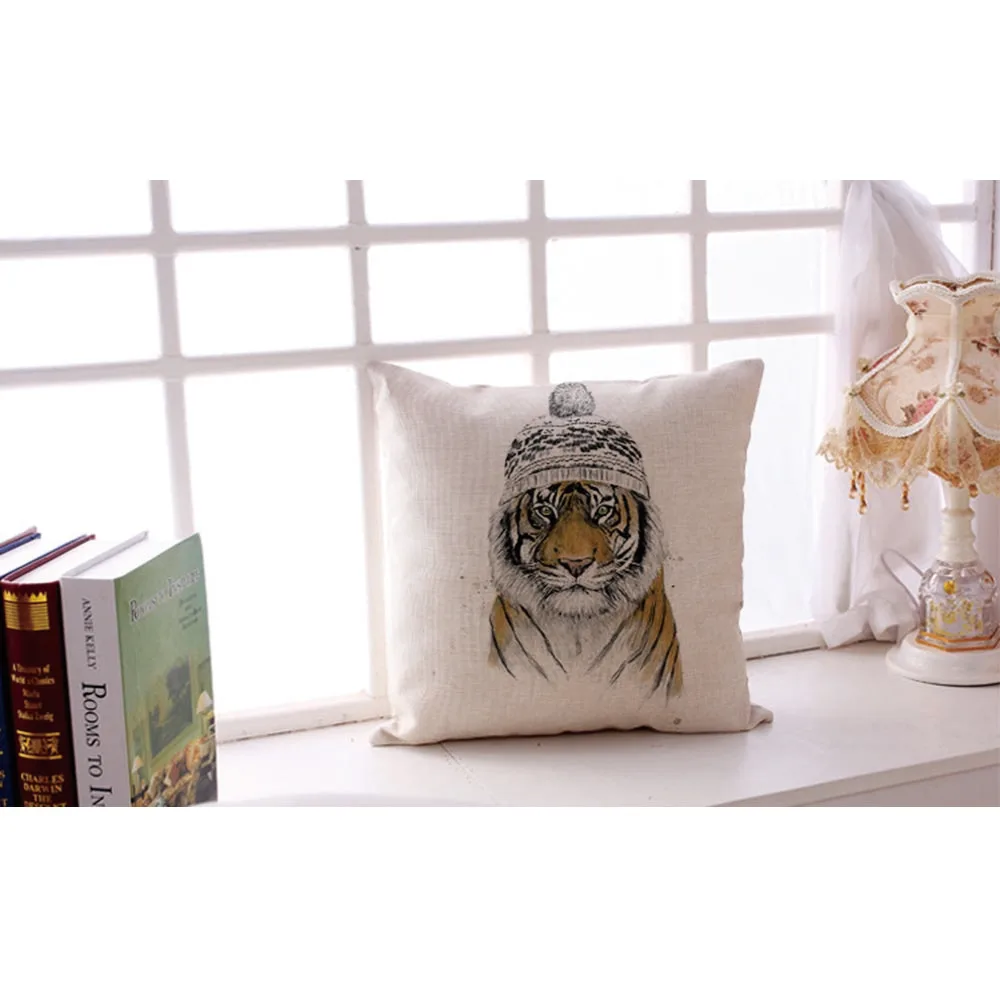 Наволочка с принтом животных из мультфильма льняная хлопковая наволочка для