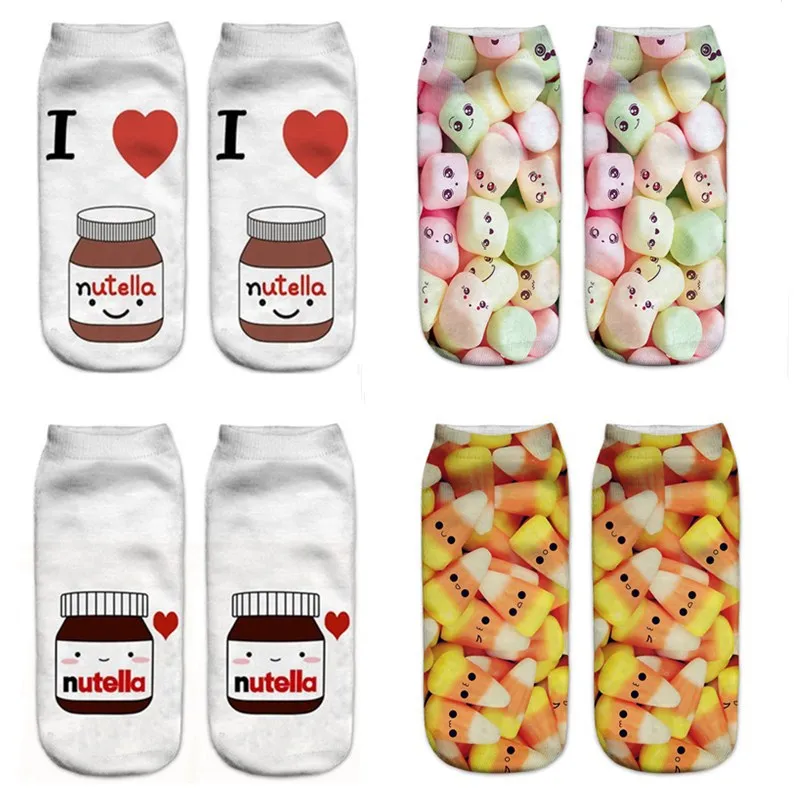 

Funny 3D Print Socks Cute 3D Nutella Letters Unisex Socks Hot Women Mujer Unisex Fashion Sox Cartoon Sock