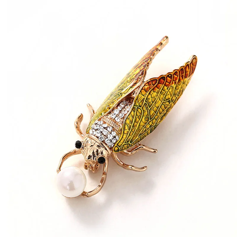 yellow Muylinda Cicada, брошь в виде жука, стразы на булавке, модные стразы, заколки в виде насекомых, женские броши, брошь на шарф, ювелирное изделие - Окраска металла: yellow