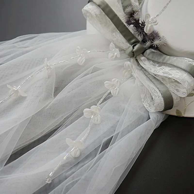 

European White Linen Hat High-End Atmosphere Light Green Summer Beach Bride Veil Headdress 32CM 0410-07