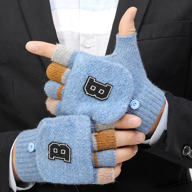 Зимние вязаные перчатки мужские шерстяные теплые рыболовные с этикеткой на