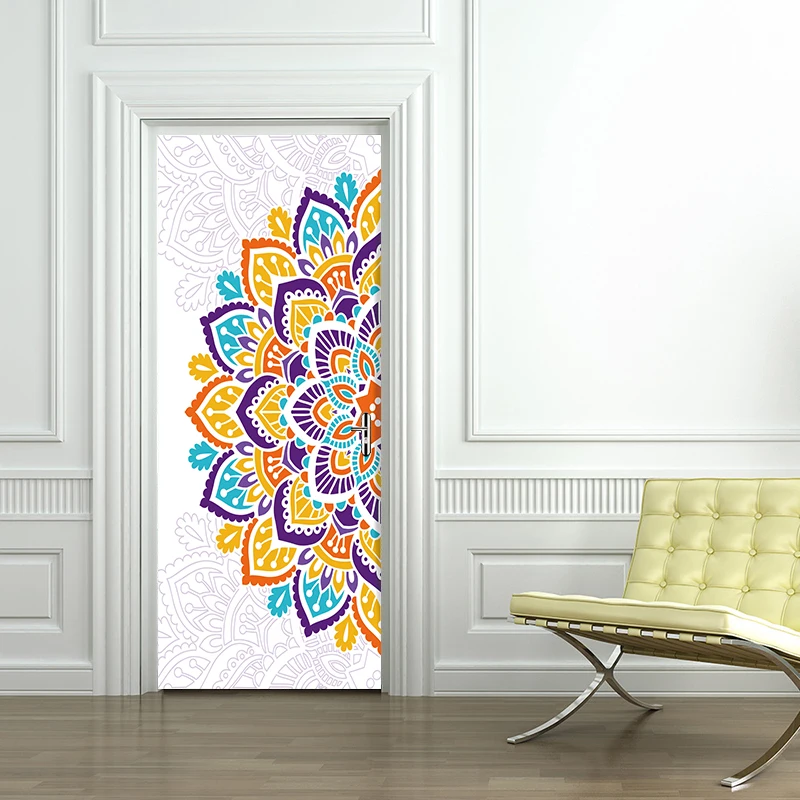 

77*200cm Wonderful A Half Colorful Mandala Flower Oil Painting Wall Sticker Wallpaper Door Stickers Home Decor YMT072
