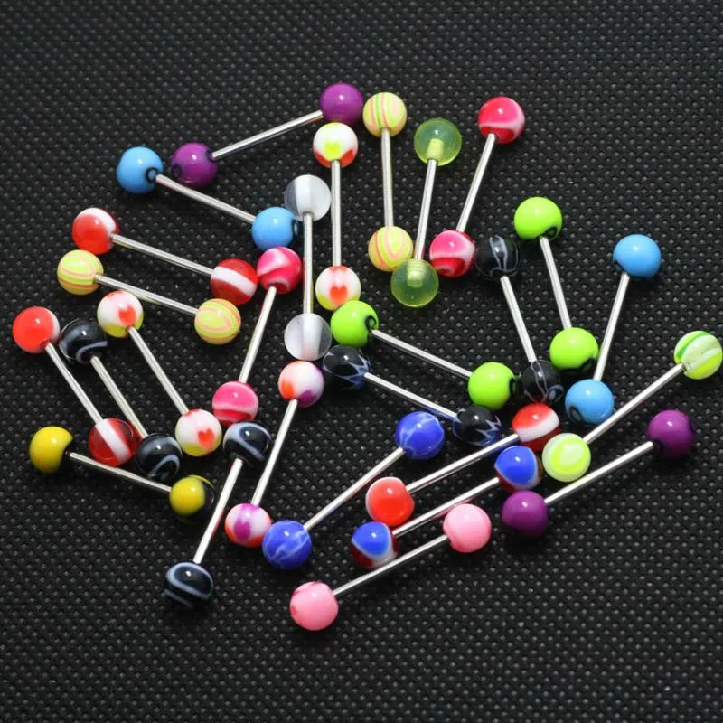 УФ акрил 50 шт смешанные цвета дизайн язык кольцо пирсинг ювелирные изделия 14 г