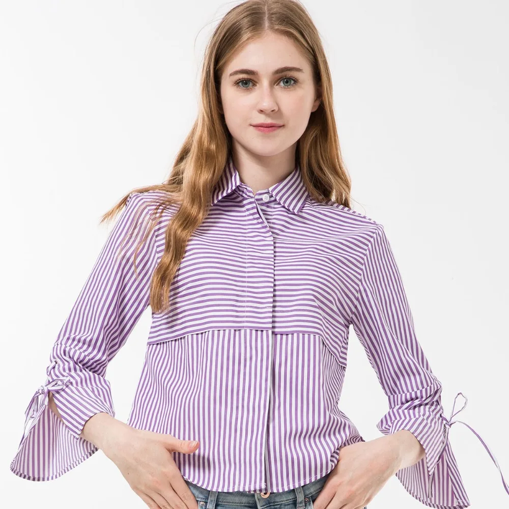 Женская блузка в полоску с отложным воротником и рукавом 2018|blusas femininas|women blousesblouses