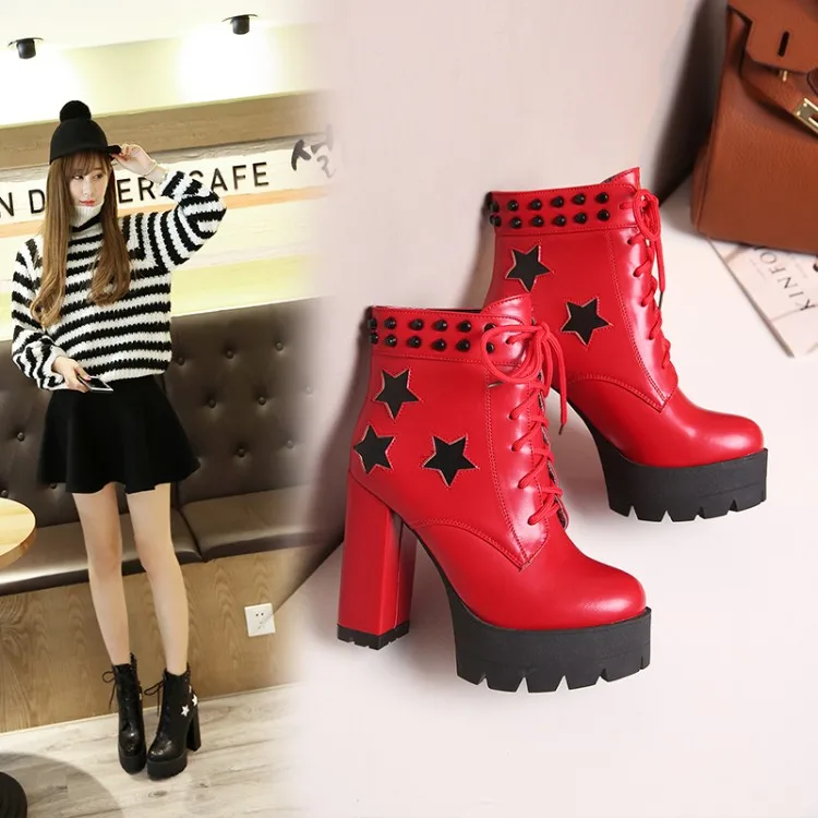 Для женщин в стиле панк-рок на высоком каблуке Полусапожки Martin толстый каблук