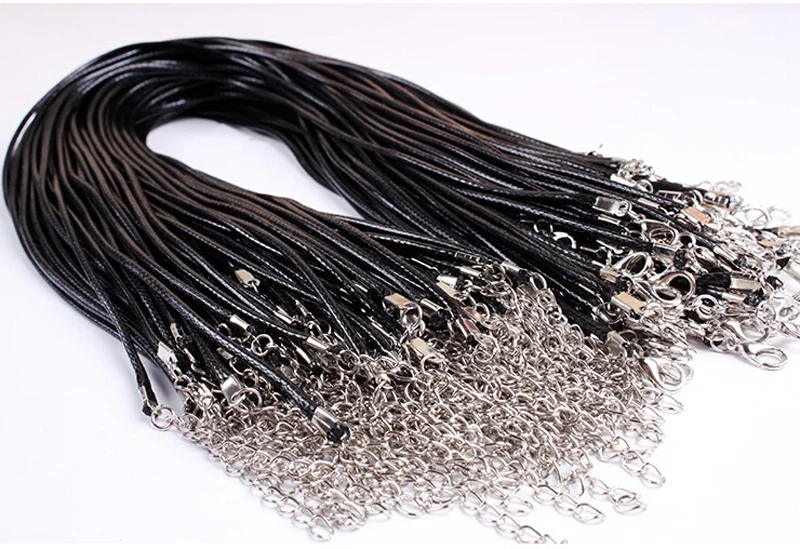 

10pcs/lot Wholesale Black Leather Wax Rope Necklace DIY String Strap Lobster Clasp Chain Jewelry Findings