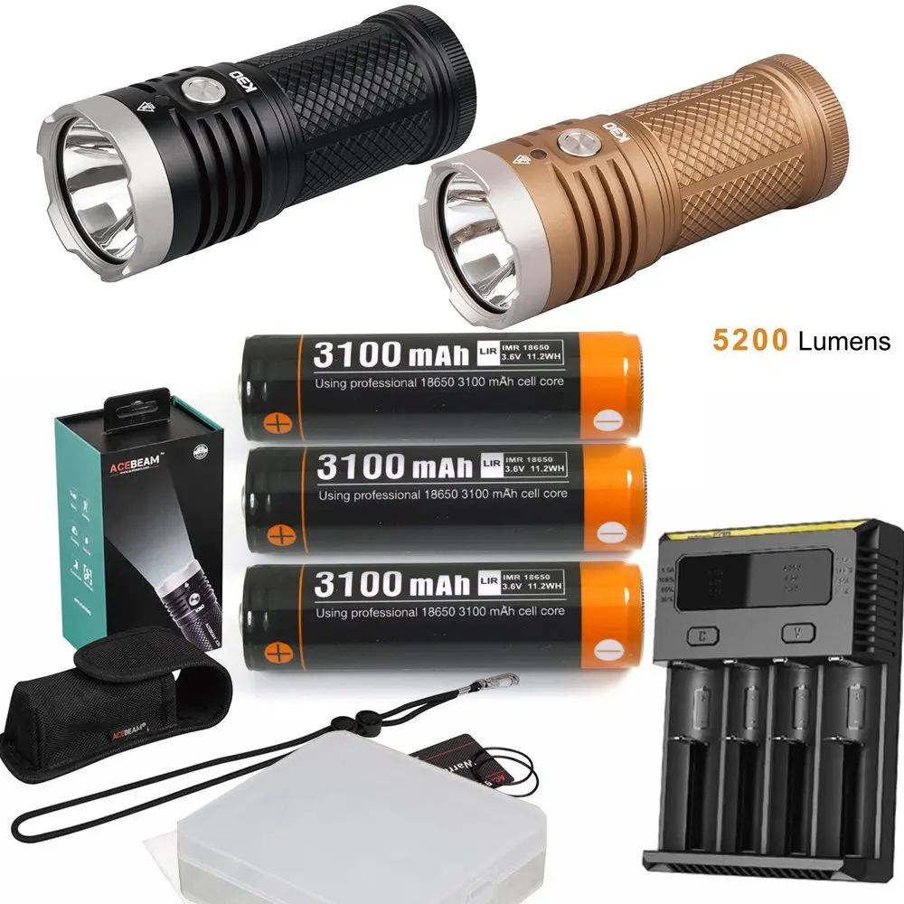 ACEBEAM K30 Cree XHP70.2 светодиодный 5200 люмен 374 м фонарь + 3 X Acebeam IMR 18650 3100 мАч батареи NITECORE I4