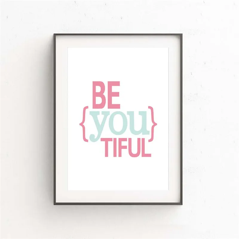 

CLSTROSE Top Fashion Be You Tiful Quote Nordic Wall Painting Double Color Canvas Print Kids Room Art Home Decor In Cheap Price