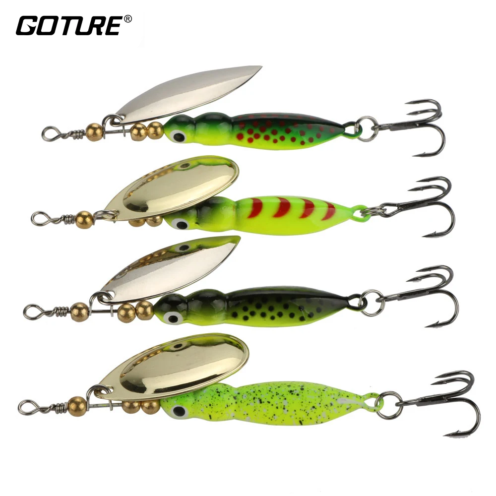 

Goture 4pcs 15g/9cm Spinner Bait Ice Fishing Lure Spinnerbait Trout Metal Spoon Willow Artificial Bait Culter Fishing Tackle