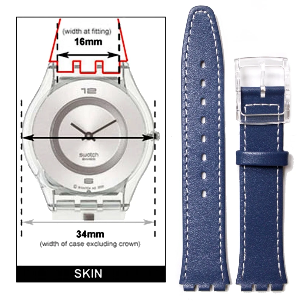 Сменный ремешок для часов из натуральной кожи 16 мм Swatch Skin WB1068F16GB|replacement watch bands|watch
