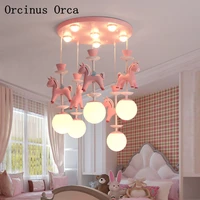 cartoon creative pink resin pony chandelier boys girls bedrooms childrens rooms american colored rotate horse chandelier