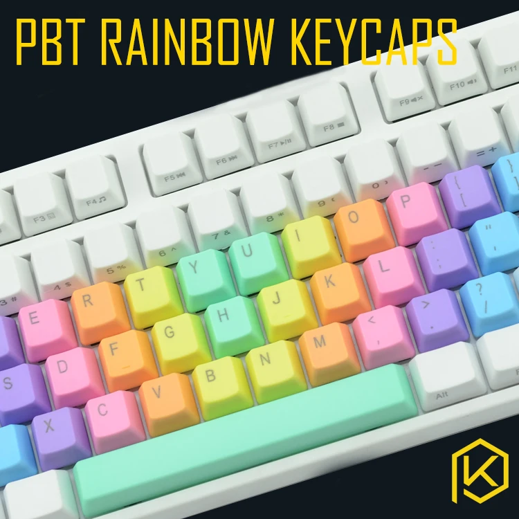 Радужные колпачки для ключей PBT 37 клавиш в OEM профиле с вишневыми стержнями MX