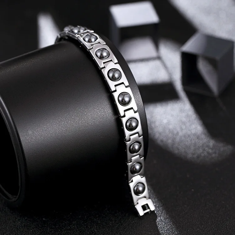Мужской Магнитный Браслет Из Нержавеющей Стали регулируемый браслет с черными