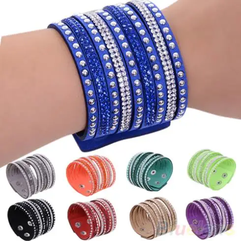 Женский многослойный замшевый Браслет манжета 1VJ7 с заклепками|wristband bracelet|bracelet