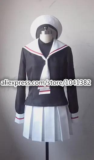 

Anime Card captor Sakura New Cosplay Costume Full set Hat+tie+ coat+black T-shirt+dress+badges