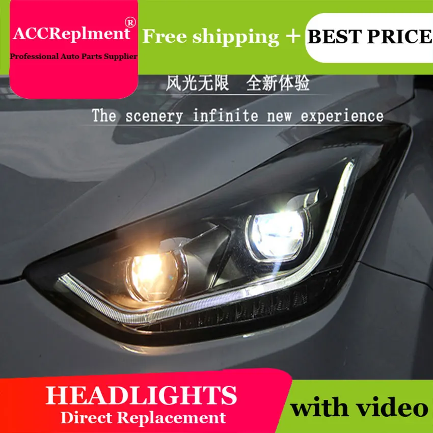 AUTO.PRO 2011-2015 For Hyundai elantra headlights LED DRL car styling light guide H7 head lamps Q5 bi xenon lens parking | Автомобили и
