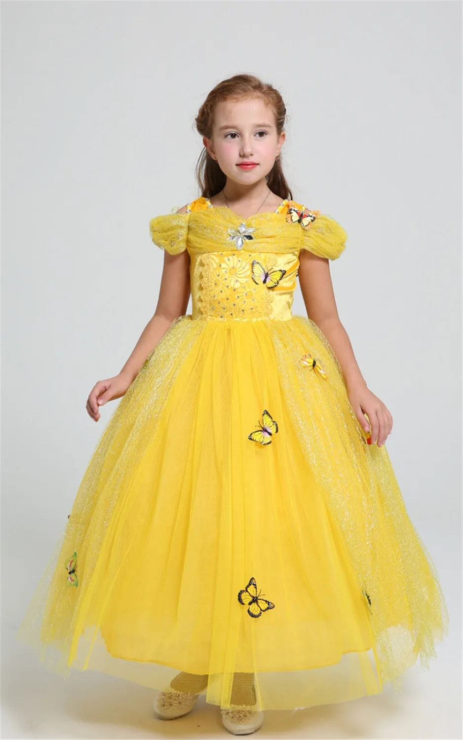2018 платье Белль для девочек на день рождения с бабочками платья Fantasia Infantil Детские - Фото №1