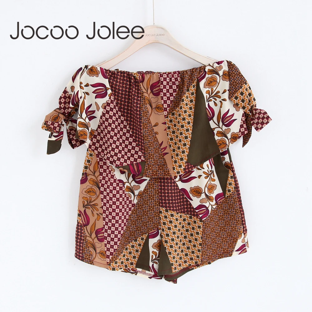 Jocoo Jolee Sexy Off Shoulder Jumpsuit Floral Print Ruffles Bow Overalls Rompers Boho Beach Wearing Casual Playsuits 2018 Summer | Женская