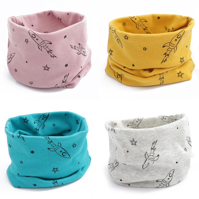 

Children Autumn Spring Boys Girls Baby Scarf Cartoon Rocket Printed Winter Scarf Kids Wool Ring Cotton O Ring Neck Scarves