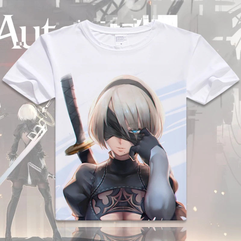 Женская/мужская футболка с круглым вырезом Nier Automata хлопковая коротким рукавом и S