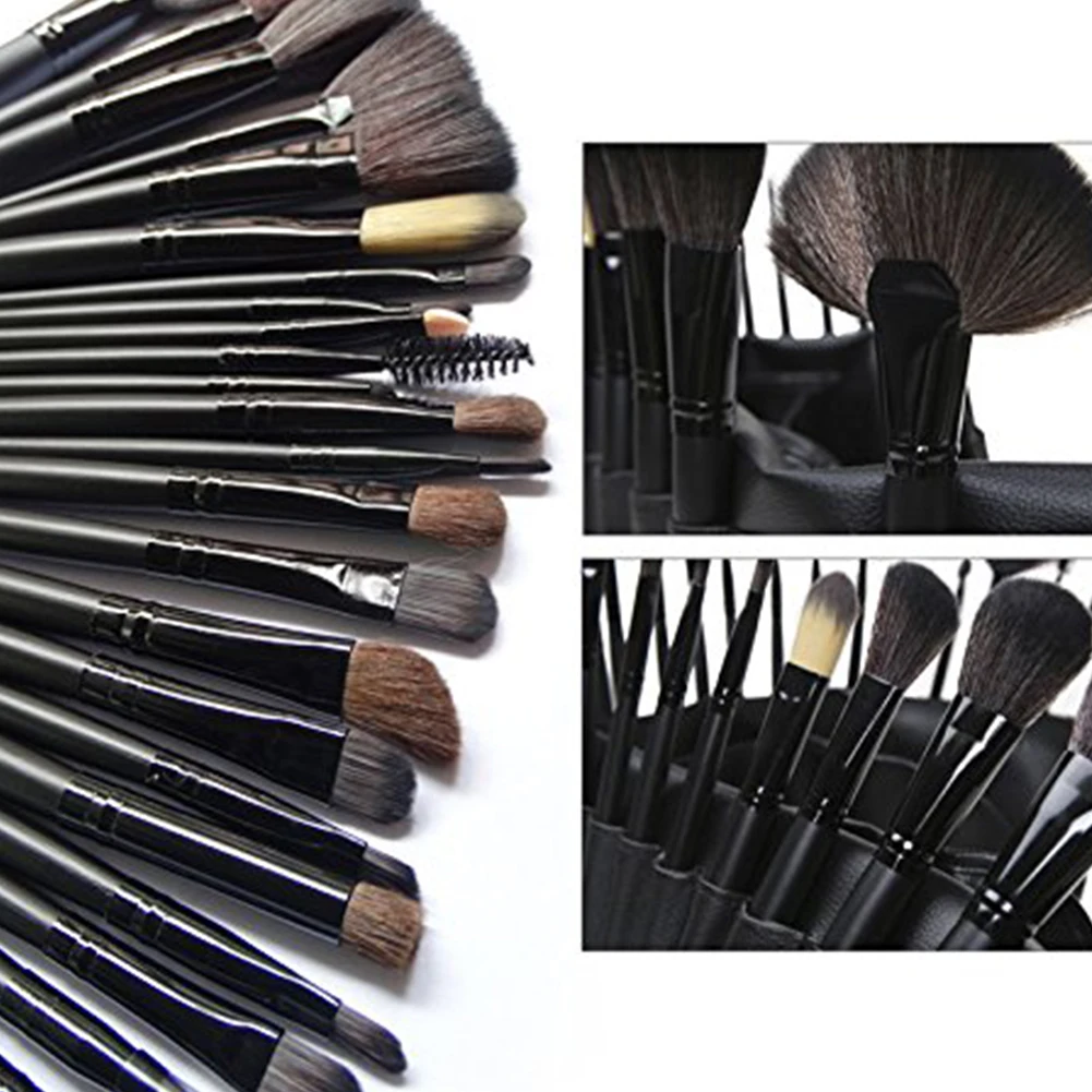 24 Pcs Makeup Brushes Set Professional Natural Soft Hair Wooden Handle Cosmetic Tool Foundation Brush Kit With Black Synthetic L | Красота и