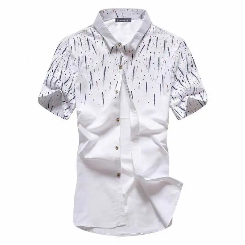 TANGNEST мужские Летние Рубашки 2017 Новых Людей Способа Печати Моды С Коротким