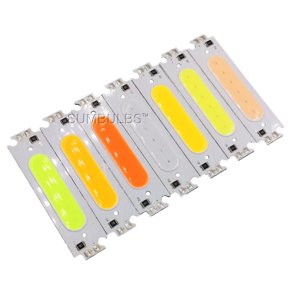 

10pcs/lot COB LED Module White Yellow Orange Green Blue Red Purple 60x15mm 2W DC 12V DIY LED Chip Matrix Lamp Bulb 60MM Lights