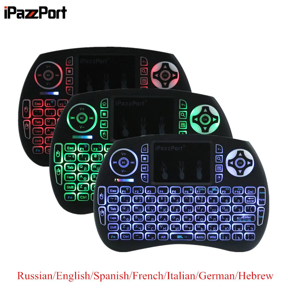 IPazzPort Мини 2 4 ГГц Беспроводной QWERTY клавиатура Air Мышь Touchpad Подсветка для Smart ТВ