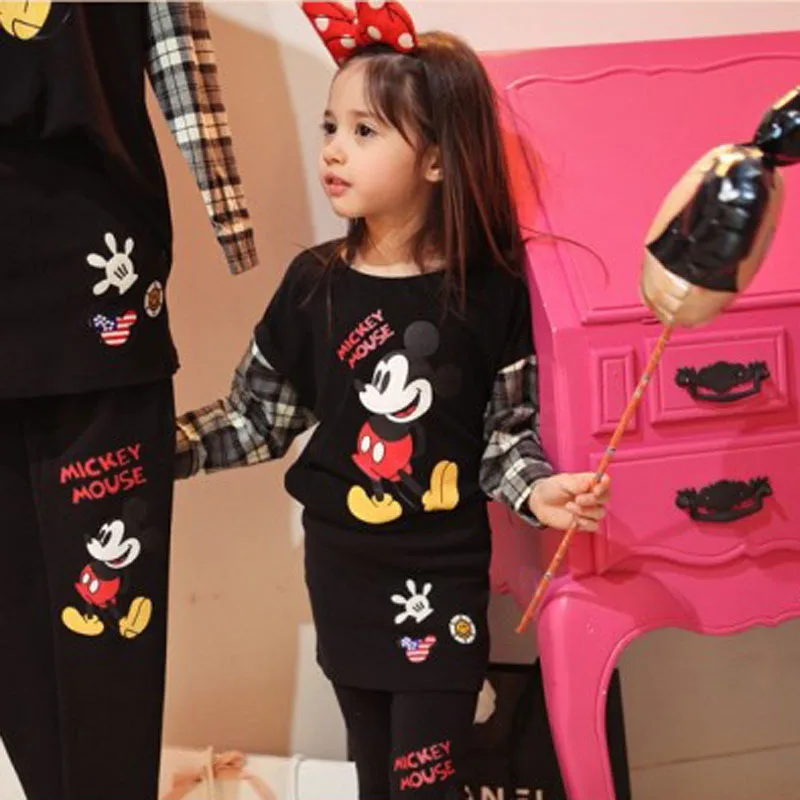 Весенние футболки с длинными рукавами и принтом Микки для девочек хлопковые