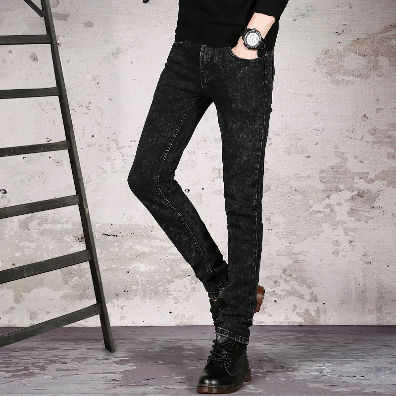 Autumn Men's Black Snow Washed Jeans Korean Young Men Skinny Casual Fashion Man Personal Slim Leisure Trousers Amazing Male Jean | Мужская