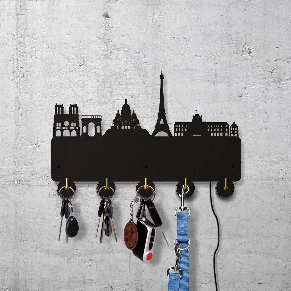 Париж Skyline держатель ключей пальто настенная вешалка деревянная Настенная