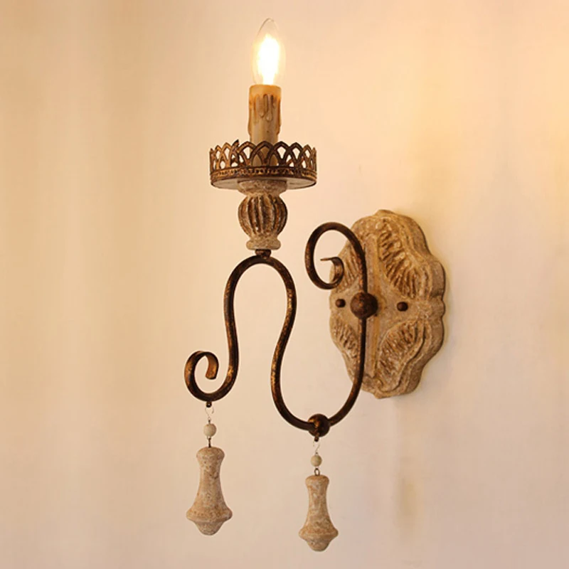 

Vintage Wooden Wall Lamp Decorative Wall Lamp Wrought Iron Distressed Wall Lamp for Aisle Corridor Edison Bulb