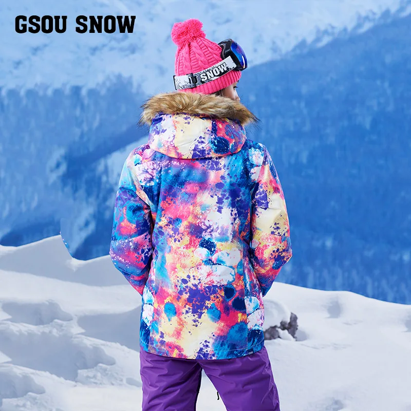 GSOU SNOW 2017 New Women's Winter Ski Suit With Hair Collar Windbreaker Warm Waterproof Breathable Jacket+Ski Pants | Спорт и