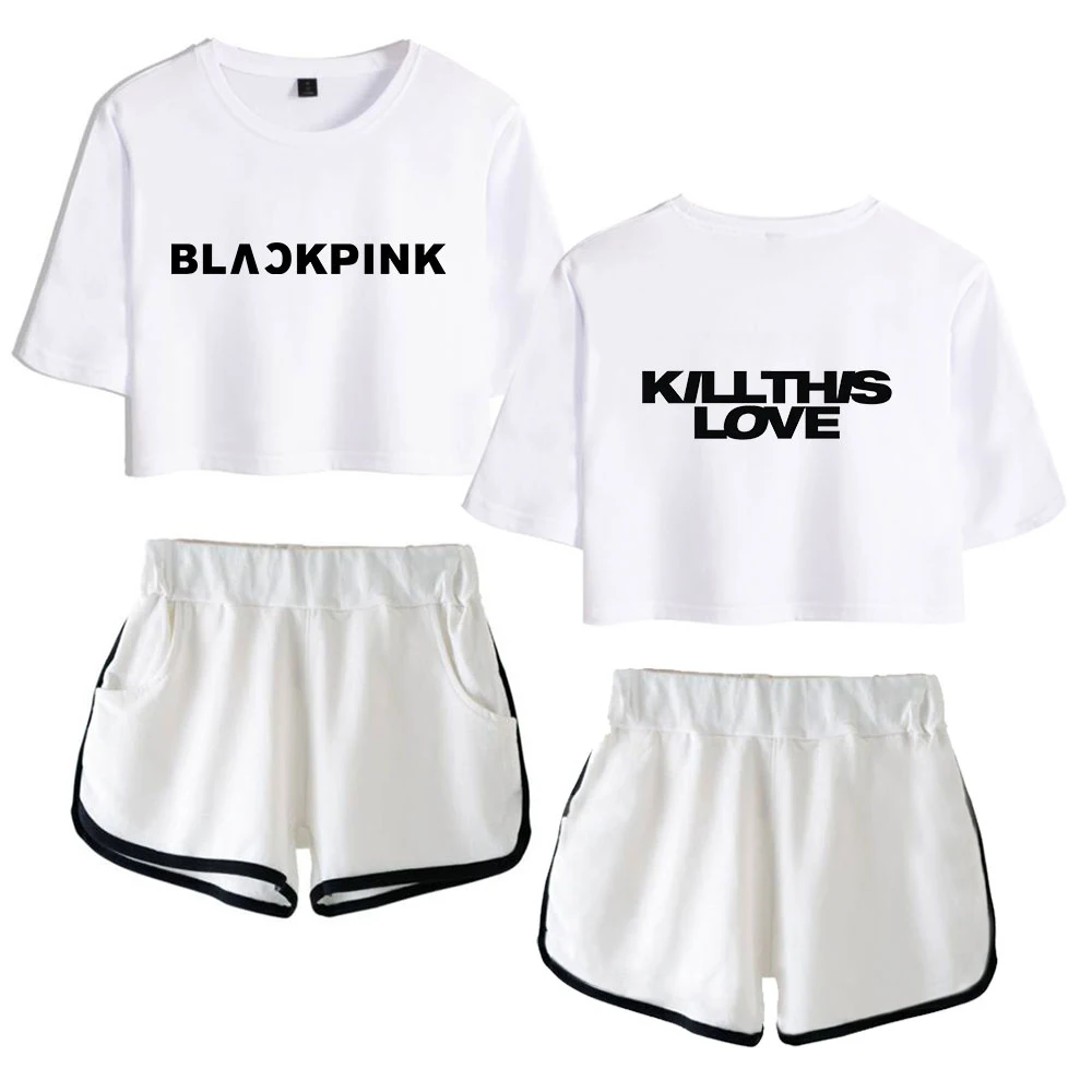 Blackpink Kill This Love комплект из двух предметов женская модная летняя одежда для женщин Мини Сексуальная футболка комплект из двух предметов топ+ укороченные штаны