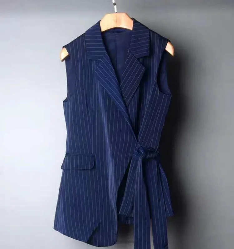 DEAT 2020 новый летний модный женский полосатый костюм без рукавов с отложным