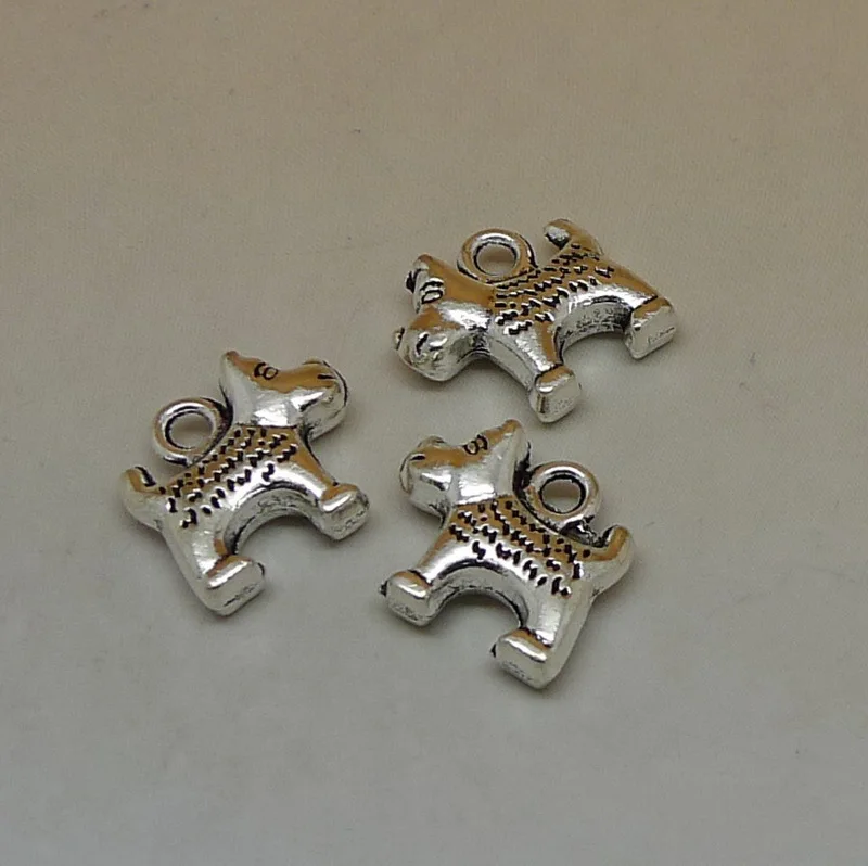 

100pcs dog antique silver alloy Pendant charm Handmade earring bracelet necklace Jewelry Making DIY Components 16*14mm
