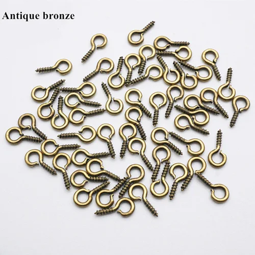 antique bronze 100 шт./лот, маленькие винтовые крючки с застежками, булавка для глаз для подвески, серебряные крючки с ушками, подходят для просверленных бусин, сделай сам, для изготовления ювелирных изделий HK001 - Цвет: antique bronze