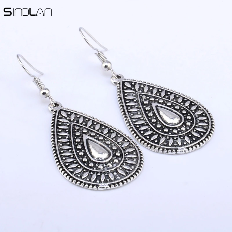 Новые модные свадебные серьги ювелирные изделия ЭТНИЧЕСКИЕ СЕРЕБРЯНЫЕ капли