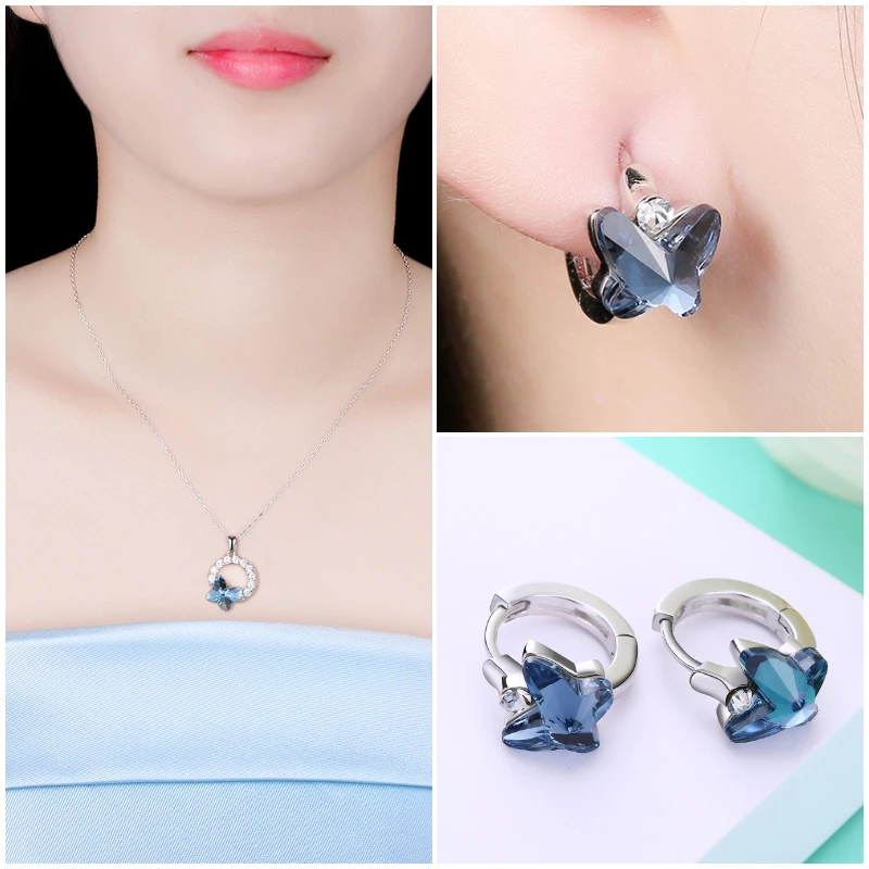 Женские серьги гвоздики CADEINAMA с австрийским кристаллом и бабочкой из